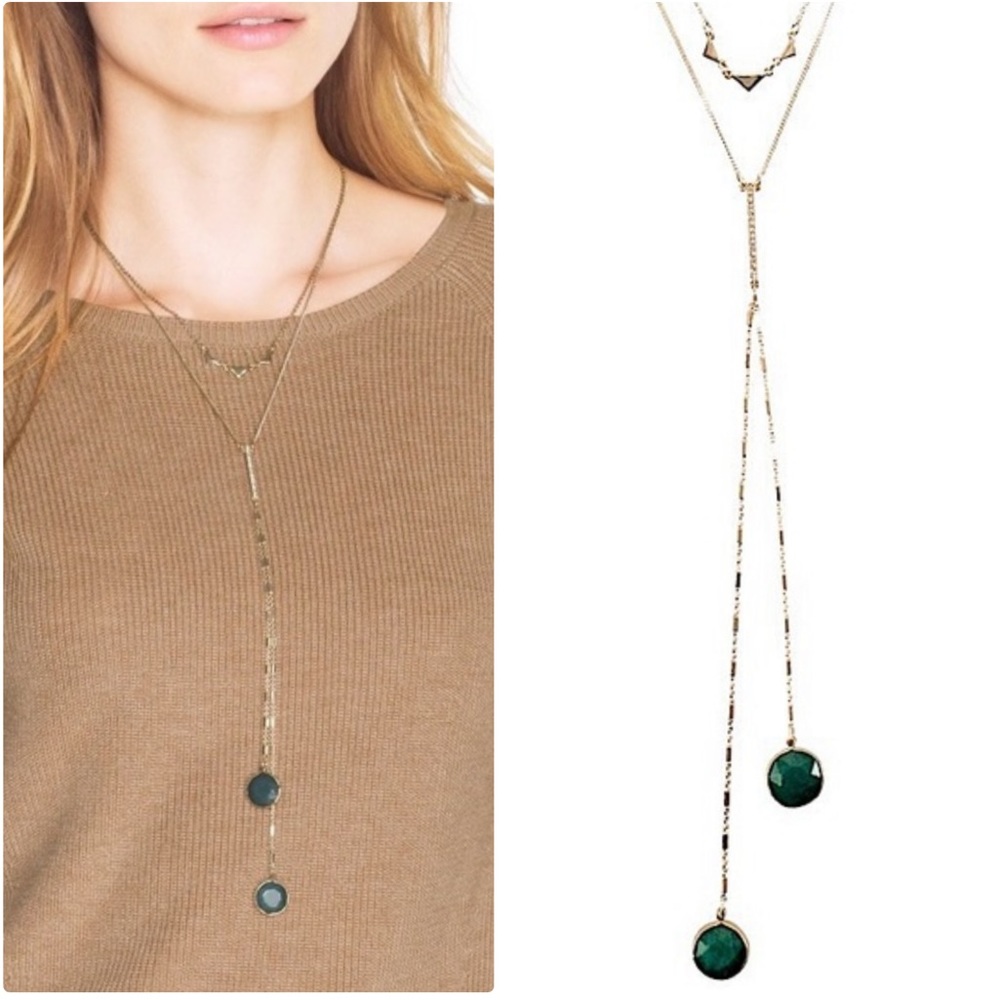 WHBM CONVERTIBLE GREEN Y-DROP NECKLACE